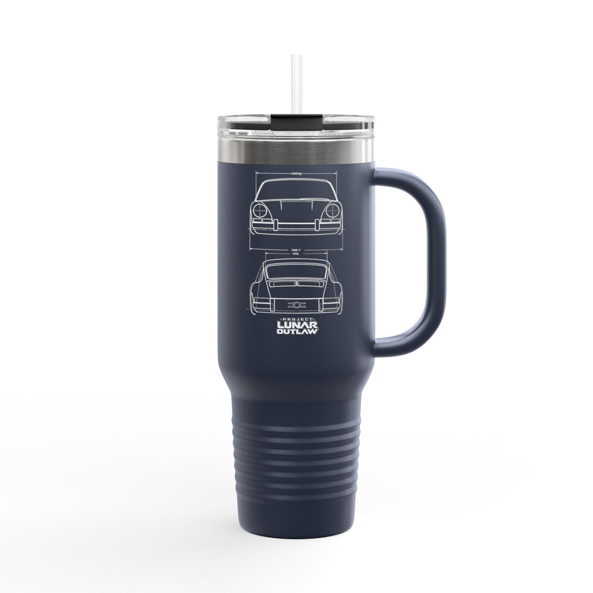 40oz Insulated Travel Mug — Retro Car Blueprint Design