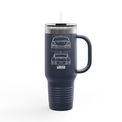 40oz Insulated Travel Mug — Retro Car Blueprint Design