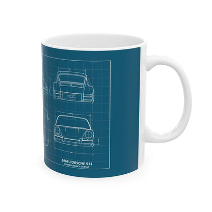 Blueprint Car Sketch Ceramic Mug — Classic Automotive Blueprint Coffee Cup (11oz/15oz)