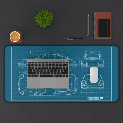 Porsche 911 Blueprint Desk Mat — Automotive Blueprint Gaming/Work Desk Pad