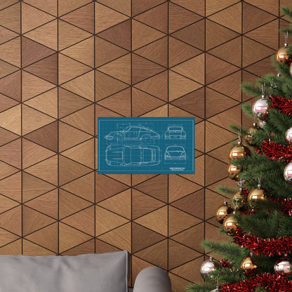 Porsche 911 Blueprint Poster — Matte Horizontal Car Print