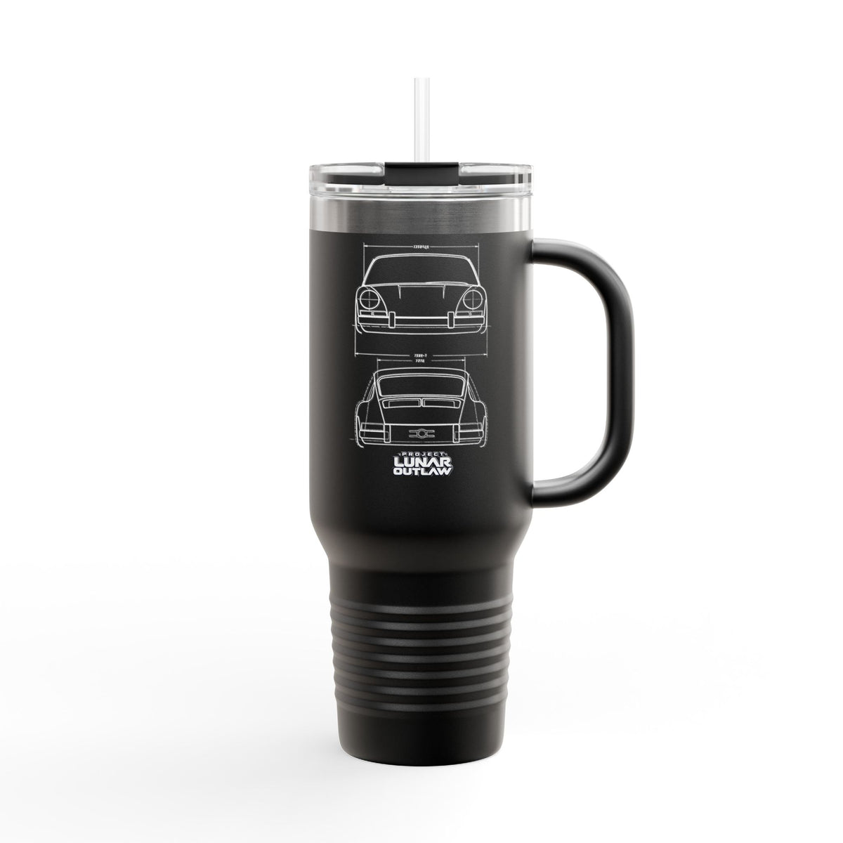 40oz Insulated Travel Mug — Retro Car Blueprint Design