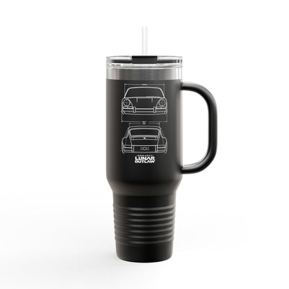 40oz Insulated Travel Mug — Retro Car Blueprint Design