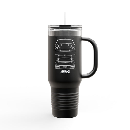 40oz Insulated Travel Mug — Retro Car Blueprint Design