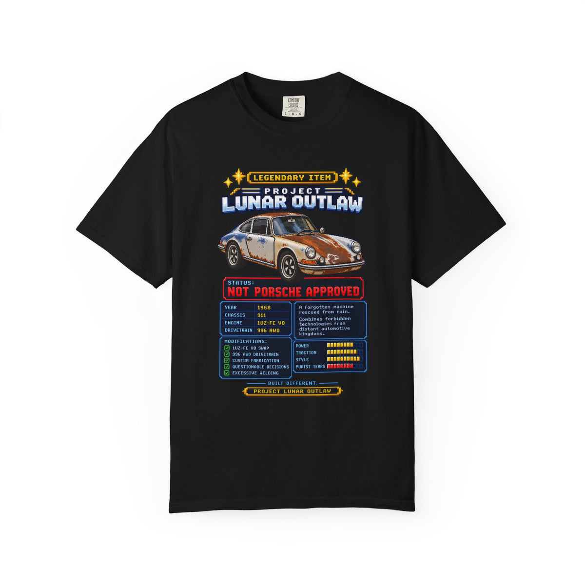 Vintage Porsche 'Project Lunar Outlaw' Tee - Car Specs Graphic T-Shirt