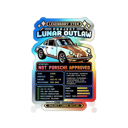 Holographic 'Project Lunar Outlaw' Car Sticker — Die-Cut Vintage Porsche Style