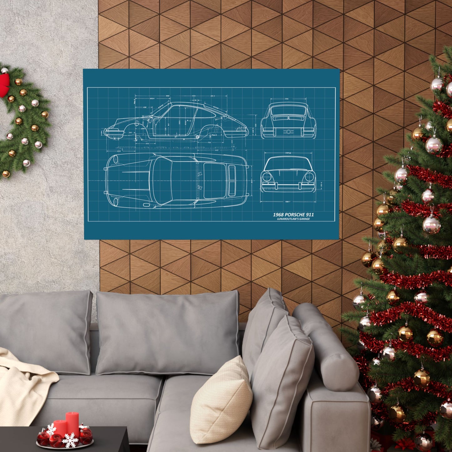 Porsche 911 Blueprint Poster — Matte Horizontal Car Print