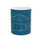 Blueprint Car Mug — Vintage Sports Car Technical Drawing Ceramic Coffee Cup