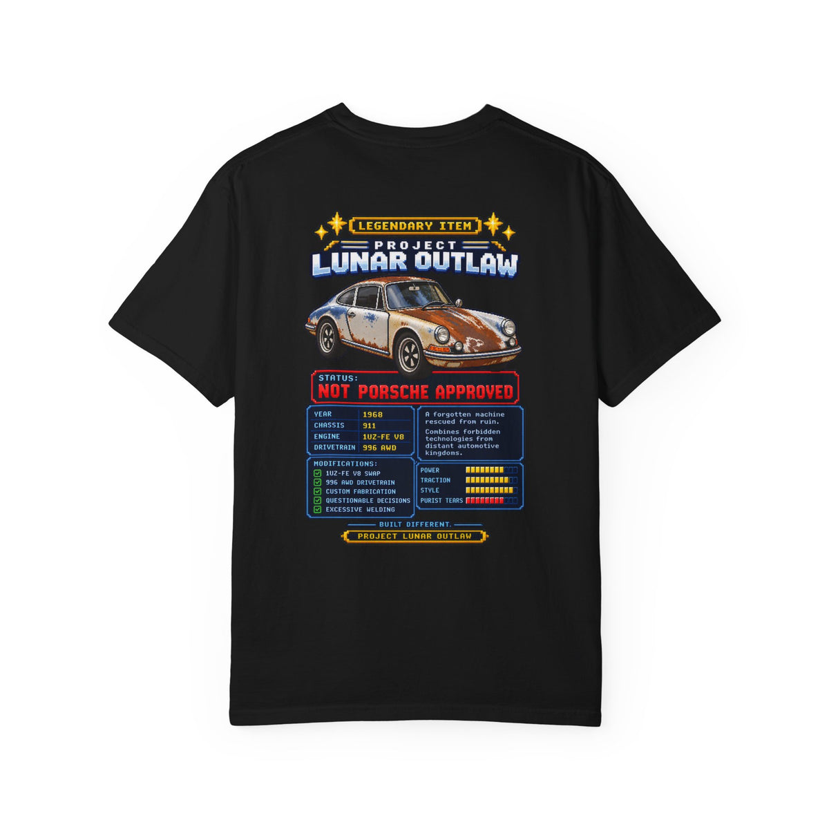 Vintage Racing T-Shirt — "Project Lunar Outlaw" Car Graphic