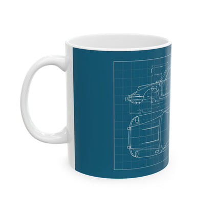 Blueprint Car Mug — Vintage Sports Car Technical Drawing Ceramic Coffee Cup