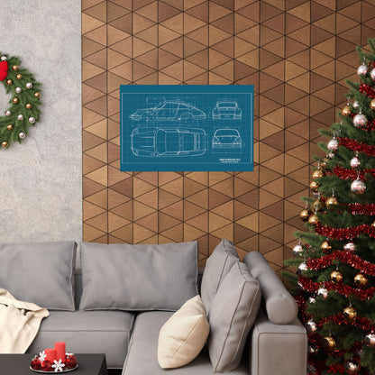 Porsche 911 Blueprint Poster — Matte Horizontal Car Print