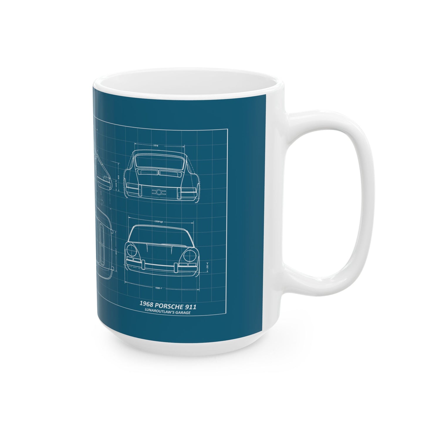 Blueprint Car Mug — Vintage Sports Car Technical Drawing Ceramic Coffee Cup