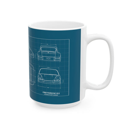 Blueprint Car Mug — Vintage Sports Car Technical Drawing Ceramic Coffee Cup
