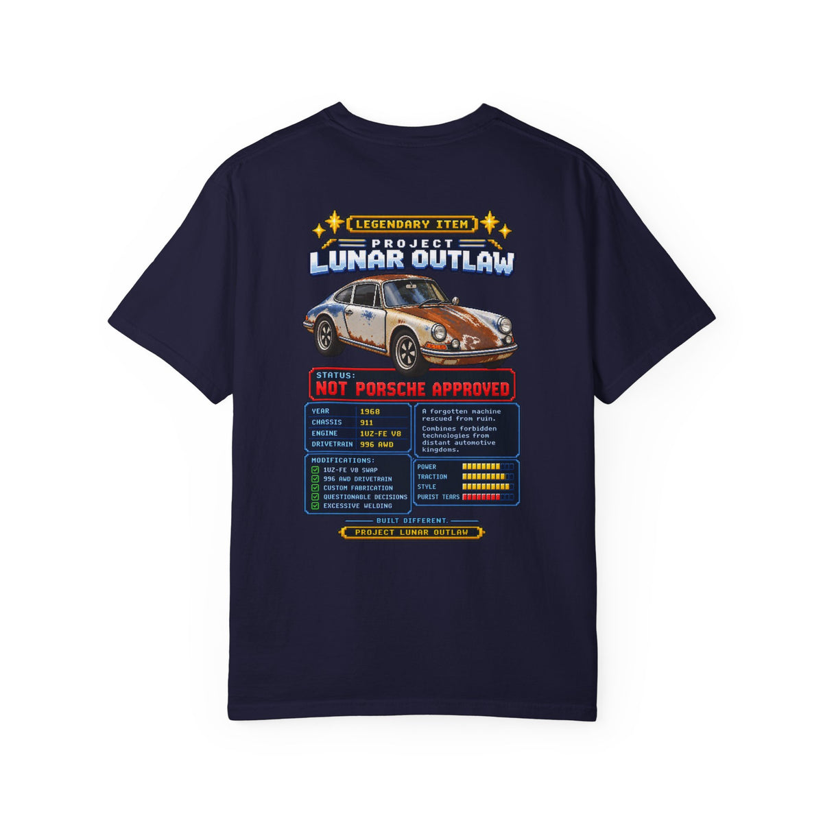 Vintage Racing T-Shirt — "Project Lunar Outlaw" Car Graphic