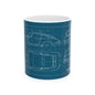 Blueprint Car Sketch Ceramic Mug — Classic Automotive Blueprint Coffee Cup (11oz/15oz)