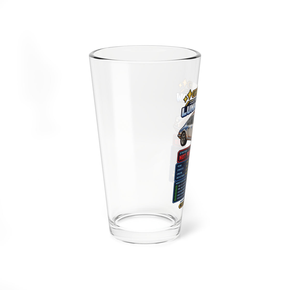 Mixing Glass - Project Lunar Outlaw Car Graphic Pint Glass (16oz)