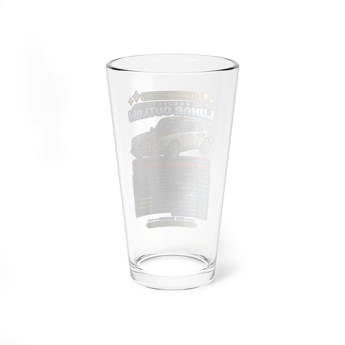 Mixing Glass - Project Lunar Outlaw Car Graphic Pint Glass (16oz)