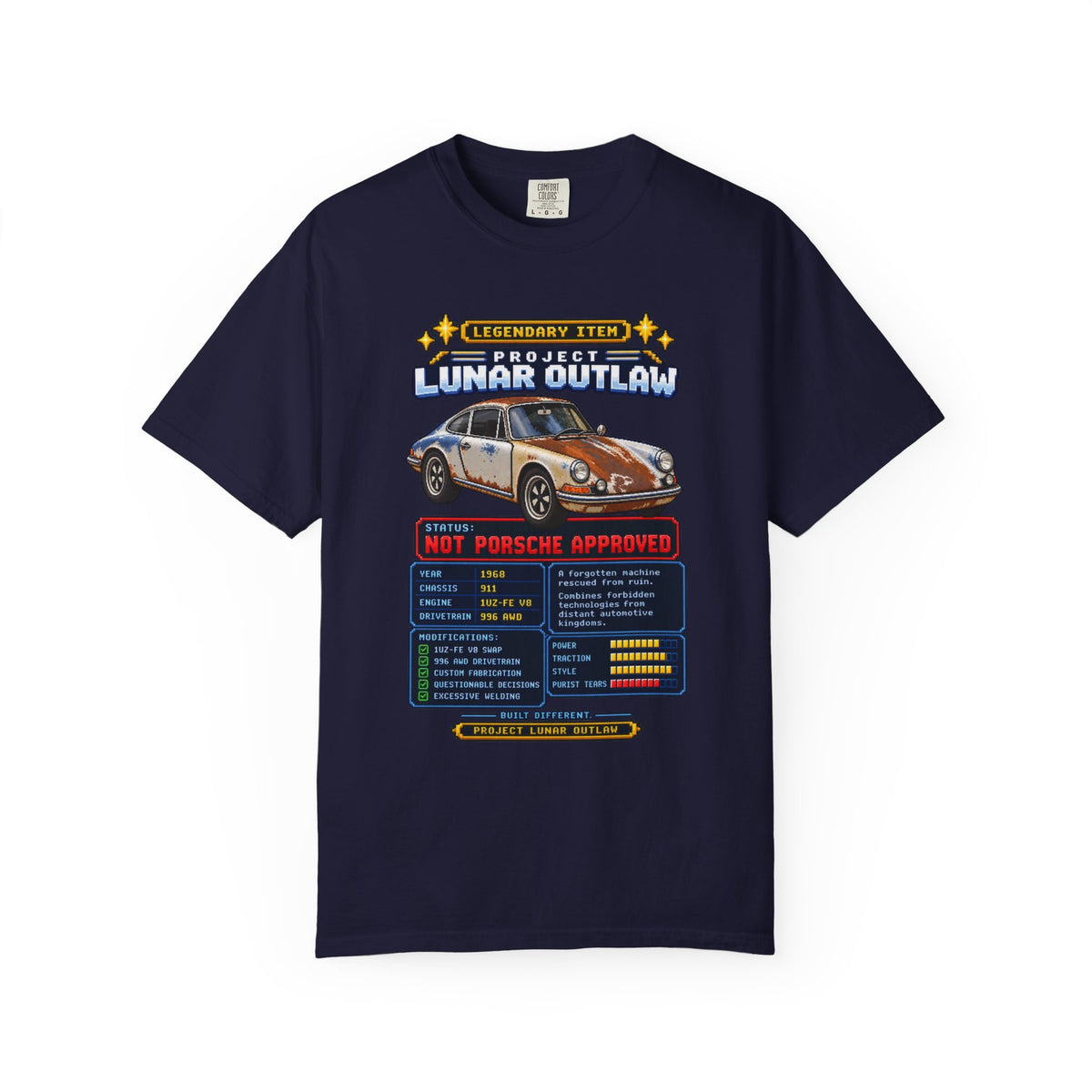 Vintage Porsche 'Project Lunar Outlaw' Tee - Car Specs Graphic T-Shirt