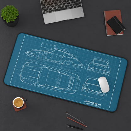 Porsche 911 Blueprint Desk Mat — Automotive Blueprint Gaming/Work Desk Pad