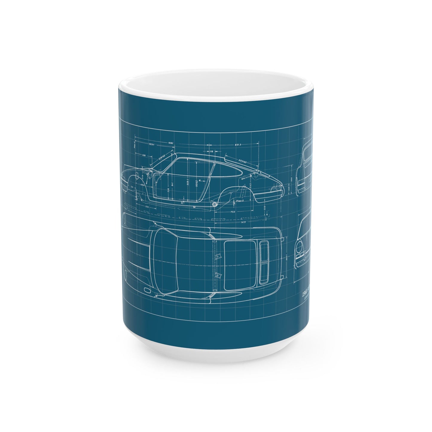 Blueprint Car Mug — Vintage Sports Car Technical Drawing Ceramic Coffee Cup
