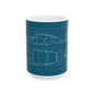 Blueprint Car Mug — Vintage Sports Car Technical Drawing Ceramic Coffee Cup