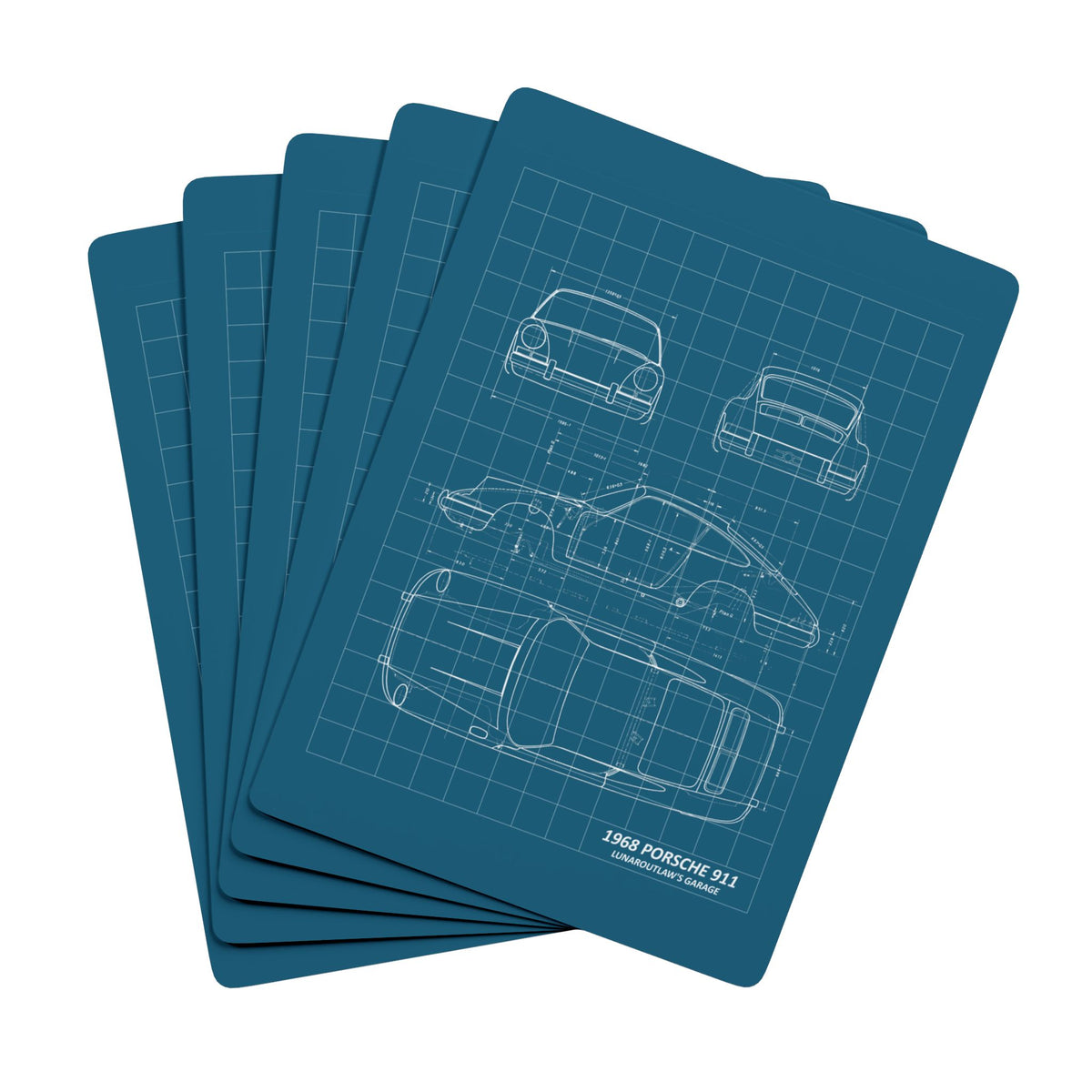 Porsche Blueprint Playing Cards — Retro Car Poker Deck