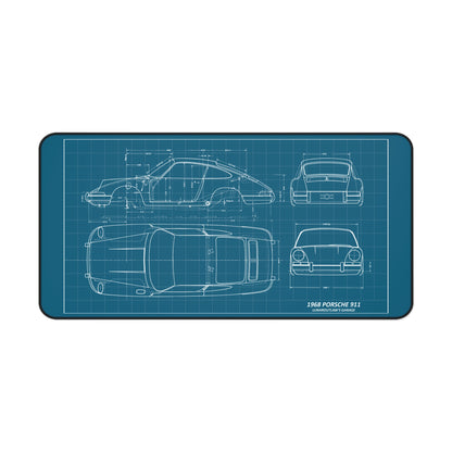 Porsche 911 Blueprint Desk Mat — Automotive Blueprint Gaming/Work Desk Pad
