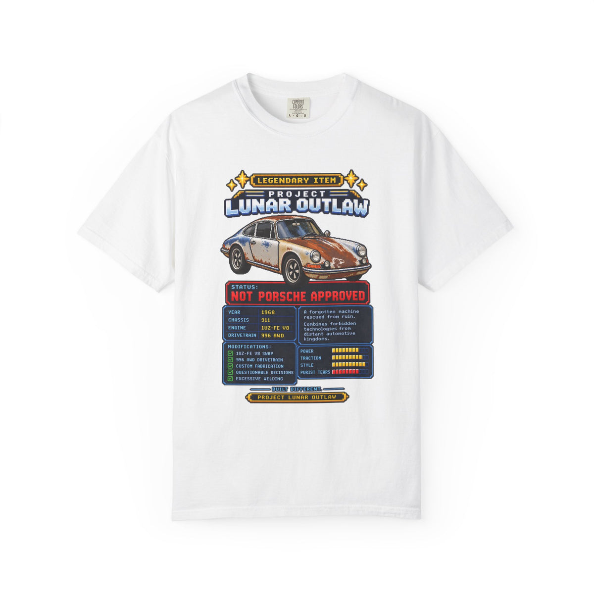 Vintage Porsche 'Project Lunar Outlaw' Tee - Car Specs Graphic T-Shirt