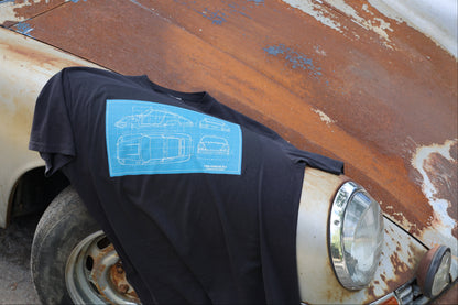 Car Blueprint T-Shirt — Vintage Automotive Blueprint Tee